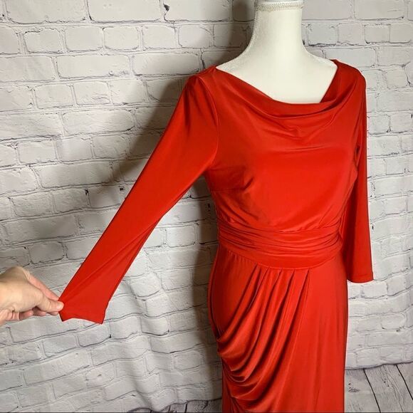 Nine West Red cowl neck draped long sleeve dress - Picture 2 of 13